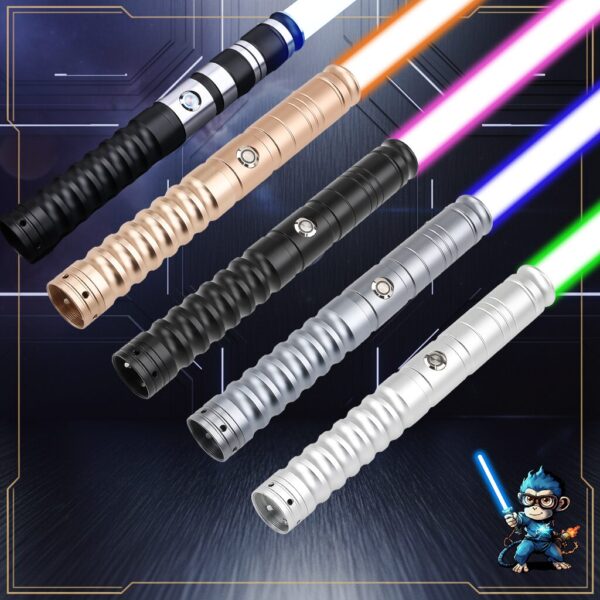 Osiris Training Saber lineup — ribbed-hilt sabers in gold, black, gray and silver with glowing blades on a futuristic backdrop.