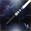 Complete Osiris Training Saber with a black and silver hilt and white glowing blade by Laser Monkey Sabers.