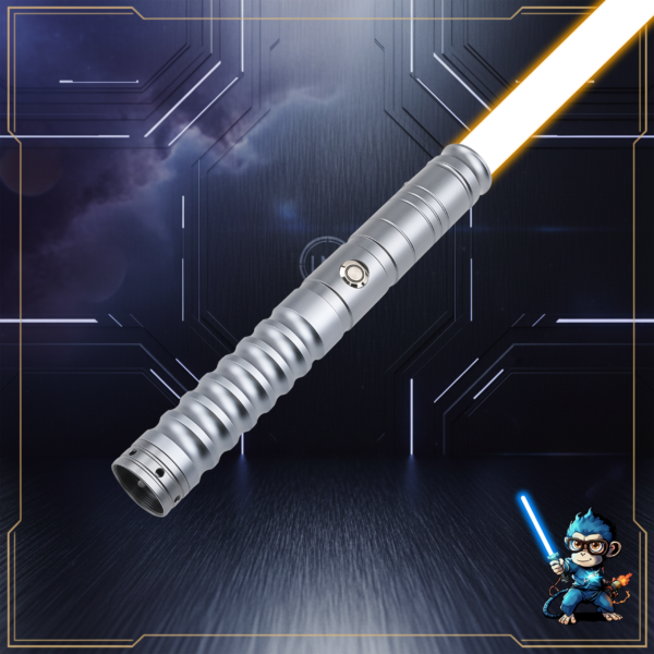 Brushed grey Osiris Training Saber complete with an amber-orange blade and custom LMC etching.