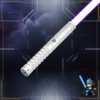 Bright silver Osiris Training Saber complete with a purple glowing blade and LMC branding.
