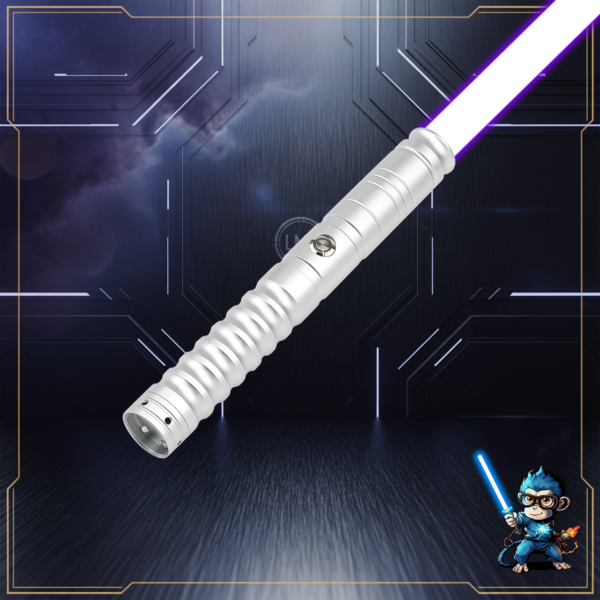 Bright silver Osiris Training Saber complete with a purple glowing blade and LMC branding.