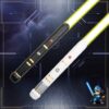 Black and white T Guard SE (Single) sabers side by side with glowing yellow blades, featuring LMC Creations logo.