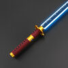 Gold and red katana-style saber with a crackle-effect blade on a dark background.