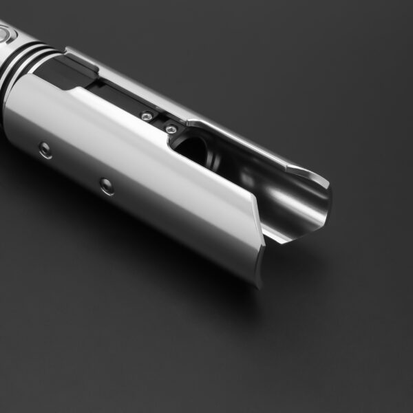 Emitter close-up featuring polished silver finish and open-cut design.