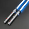 Shadow Hunter SE twin sabers ignited with blue blades on dark background.